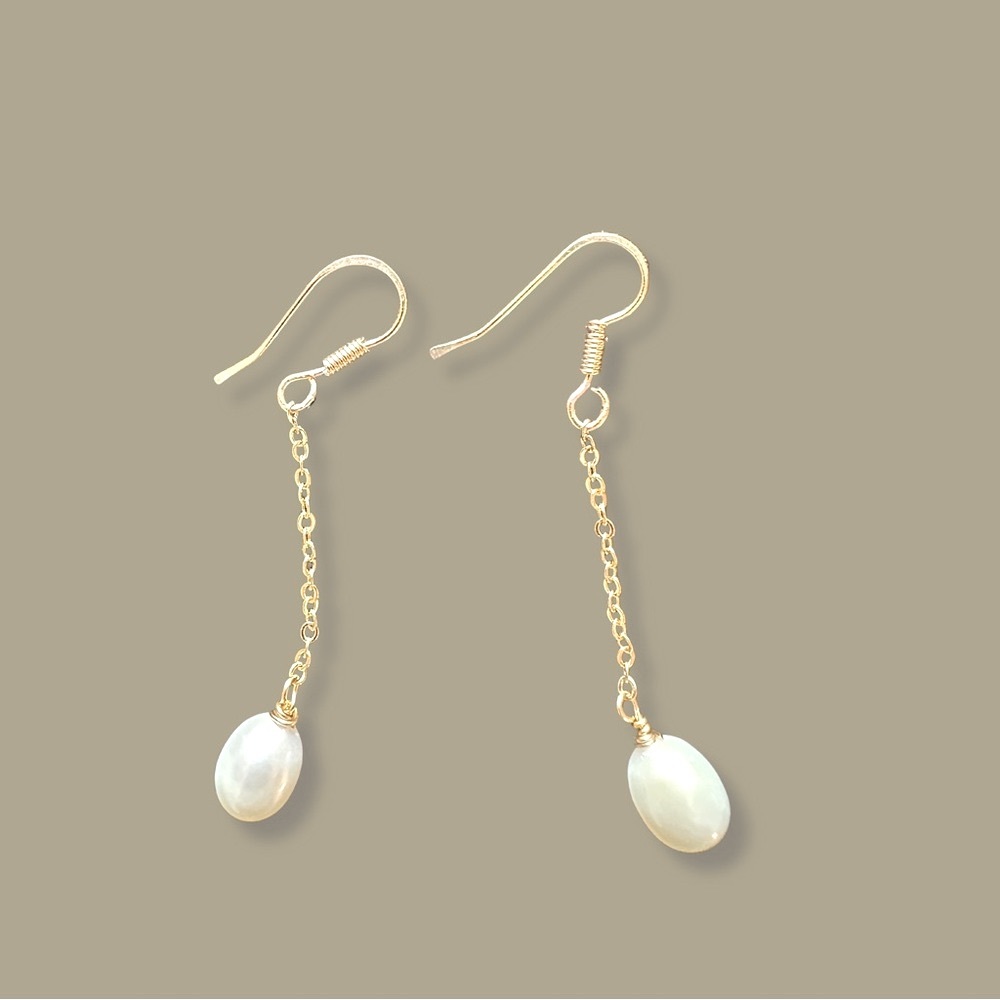 Handmade Freshwater Pearl Dangle Gold Chain Earrings . Two inches drop.